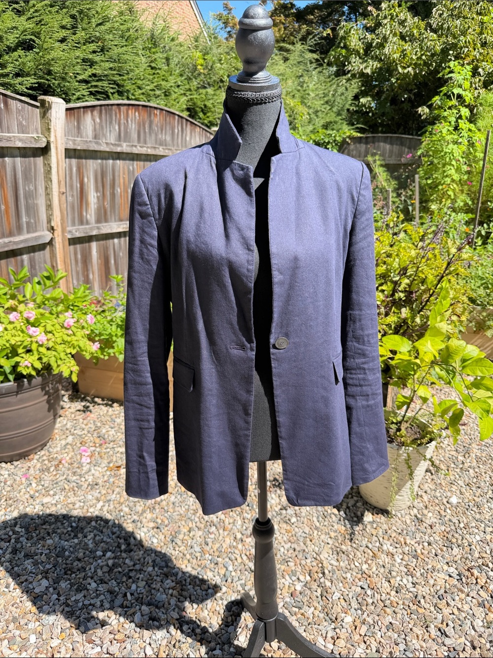 Nordstrom Signature Women’s M Navy Linen Blend One Button Blazer Jacket